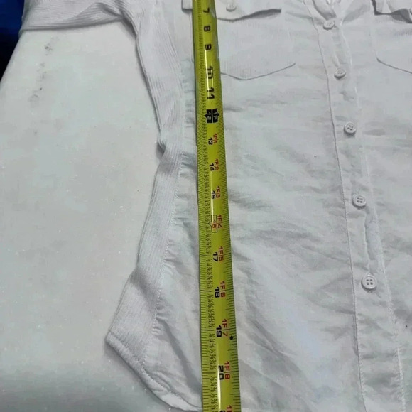 Love Tree Top Womens Button Up Rolled Sleeve Top W/ribbed Accents & Pockets Sz S - Picture 7 of 12